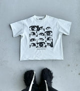 Sadcore Vintage t-shirt – Y2K Summer High Street Fashion Letters Eye Print Men Short S