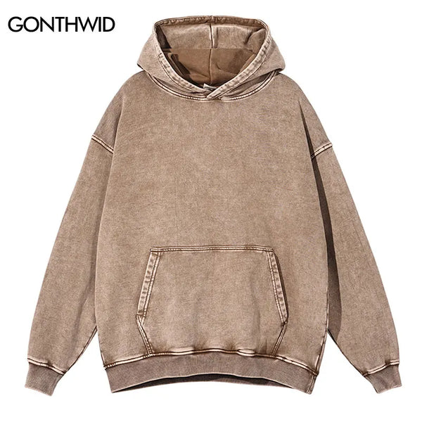 High Street Hoodie Sweatshirt Vintage Hip Hop Cotton Loose Solid Color