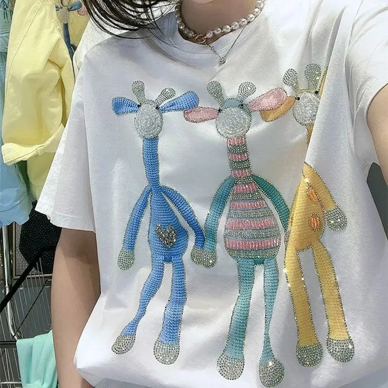 Gothic Aesthetic print tee – New Luxury Sweet Girl Giraffe Diamonds Crystals T Shirts Kor