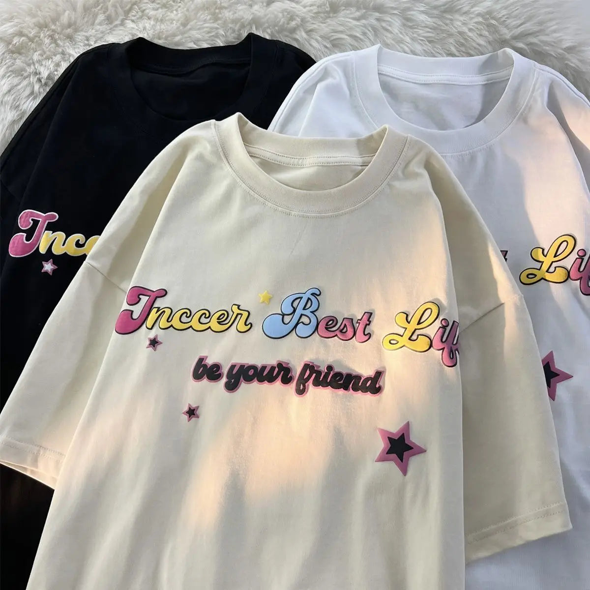 Gothic Streetwear – Harajuku Japanese Cartoon Flying Stars Cute Graphic T Shirts – Modern Streetwear for Everyone