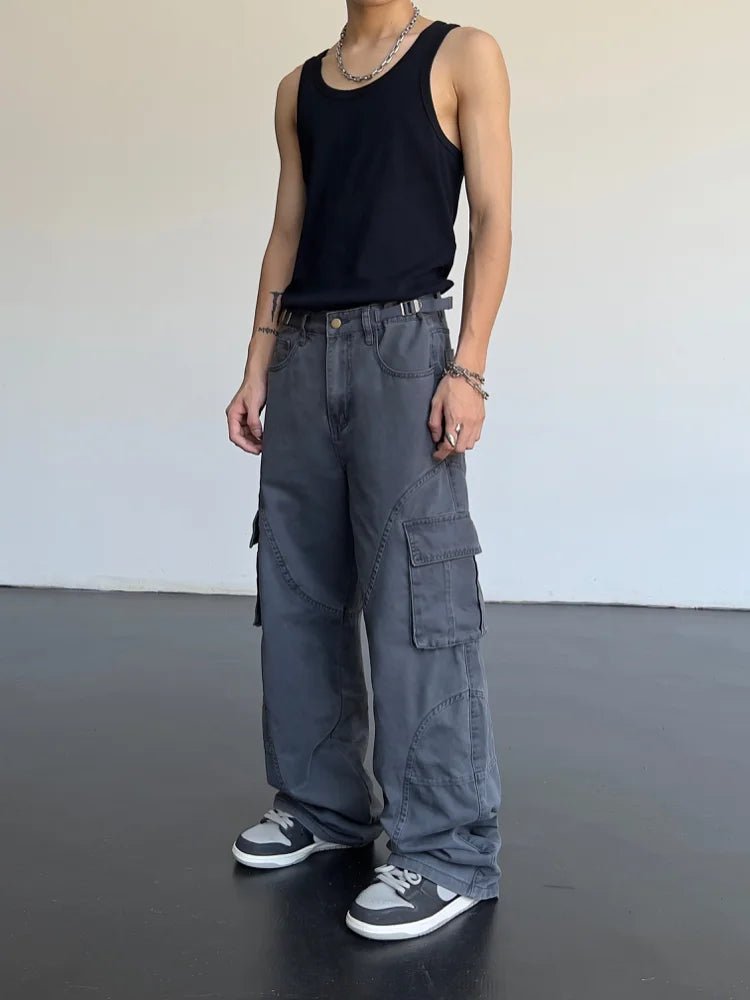 hip hip cargo pants harajuku adjustable waist with side pockets joggers streetwear unisex casual loose straight baggy trousers casual joggers
