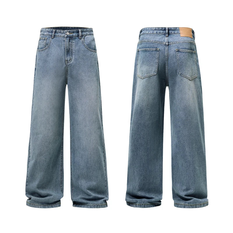 men wide leg straight streetwear fashion loose casual vintage denim baggy jeans pants women y2k jeans trousers vintage washed jeans