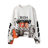 2024 Summer And Spring 123 Letter Print GYMGNO Graffiti Slogan Worn Retro Long Sleeve T Shirt Pullover Sweatshirt