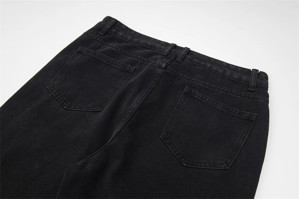 detachable button black washed baggy jeans for men straight harajuku ropa hombre loose denim trousers oversized cargo pants unique cargo style 616