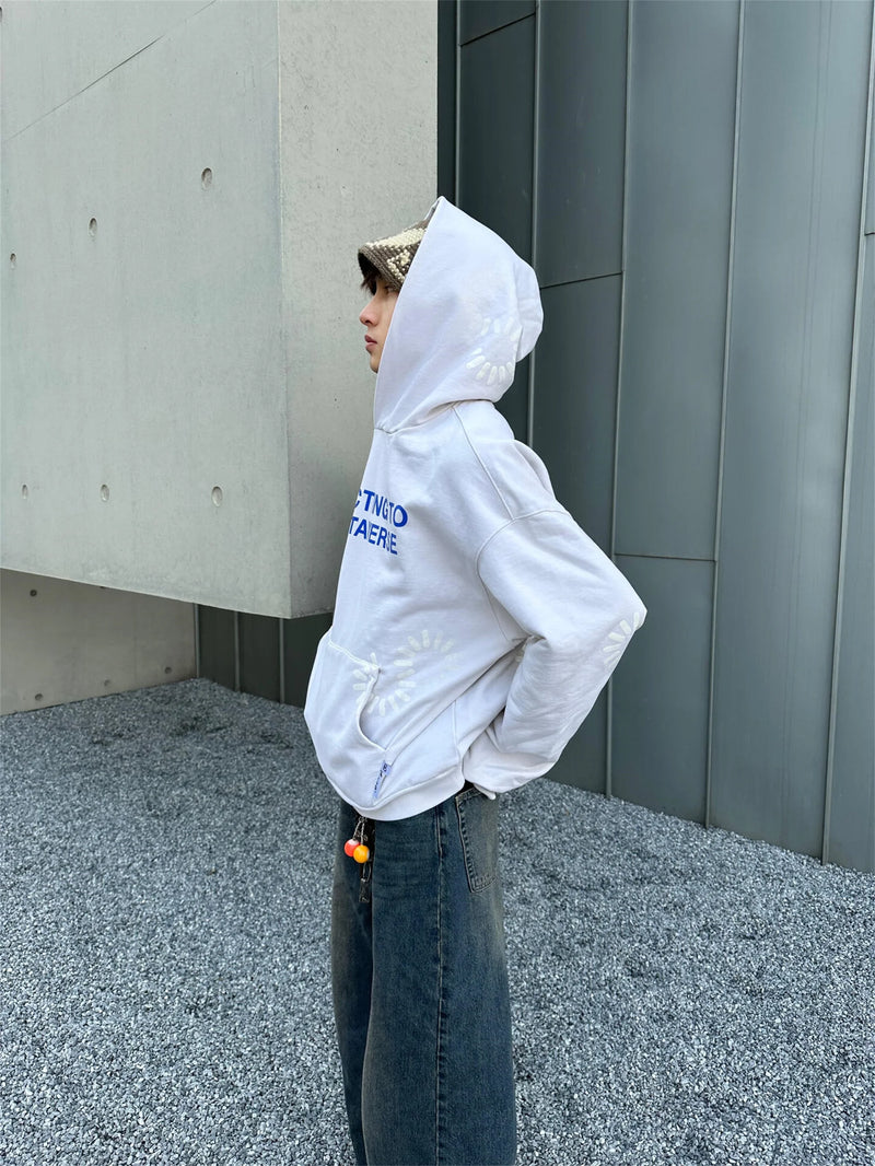 New Arrival ET Hotselling loads foam slogan print washed worn High-Street hoodie loose plush sweatshirt for men and women