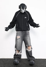 knee destroy big holes high street pants mens casual harajuku zipper straight trousers hip hop fashion streetwear baggy joggers unique joggers style 2912