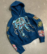 Street Fashion Brand Retro Zipper Hoodie Men Anime Graffiti Print Over