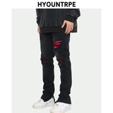 knee ripped patchwork jeans for men hip hop skinny biker taped jean trouser slim fit black denim pants fashion streetwear jogger casual joggers