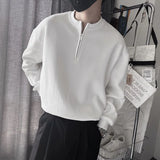 Spring Autumn Korean Casual Fashion Zipper Sweatshirt Man Business Loose All Match Male Pullover Tops Solid Streetwear Clothes