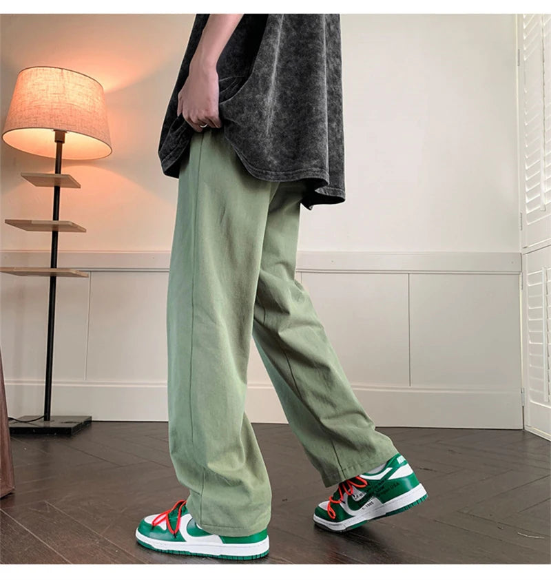summer casual y2k streetwear straight pants men breathable korean fashion drape trousers solid color wide leg baggy sweatpants unique joggers style 3400