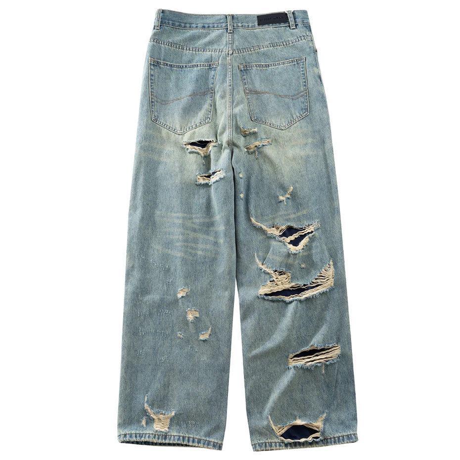 vintage men baggy jeans distressed ripped denim pants male luxury designer jeans trousers unique jeans style 1409