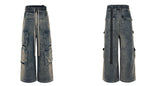 fashion denim baggy cargo jean pants men hip hop elastic waist wide legs retro washed jeans side pocket streetwear jeans joggers unique joggers style 4490