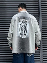 Hip Hop Streetwear Shirts Harajuku Retro Printed New Casual Long Sleeve Single Breasted Shirts for Men Loose Tops Cargo Shirt