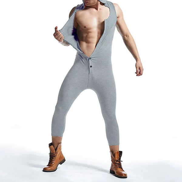 Mens Hooded Bodysuit Cotton Shaping Cardigan Pajamas Home Sports Fitness Gym Personalized Bodysuit Mens Clothing 2024 Summer New