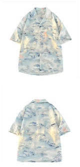 Men's Fashion Shirt Short Sleeve Printed Summer Shirts Turn-down Collar Beach Shirts Casual Tee Shirt Couple Tops