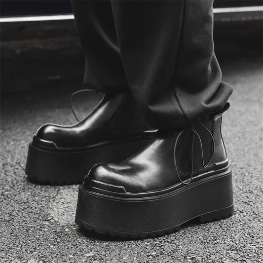 Increase Chelsea Men's Streetwear Fashion Thick Soled Platform Leather Casual Shoes Luxury Designer Boots Shoe for Men