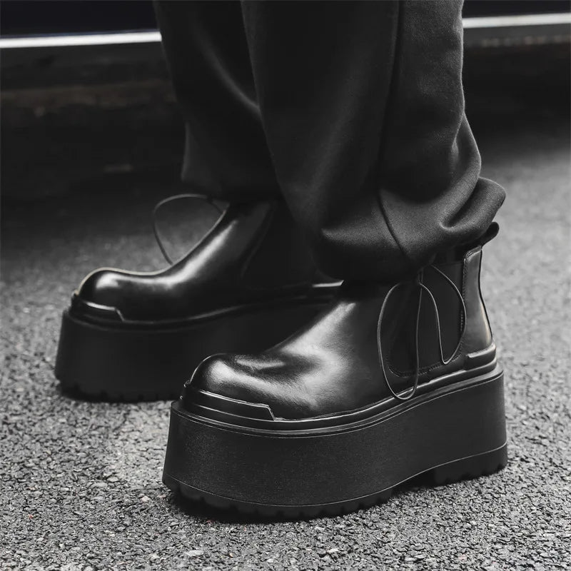 Increase Chelsea Men's Streetwear Fashion Thick Soled Platform Leather Casual Shoes Luxury Designer Boots Shoe for Men