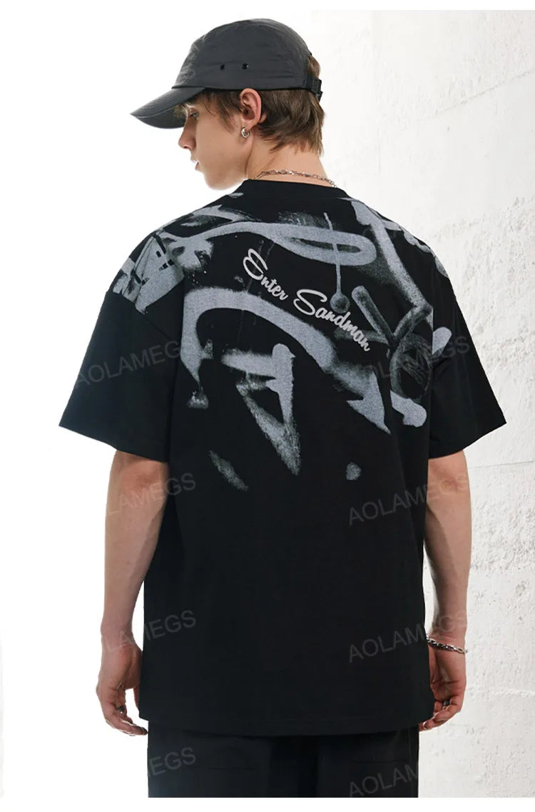 Y2k Tribal flame – Mens Y2K Tshirts Abstract Graffiti Graphic Tshirt Gothic Har