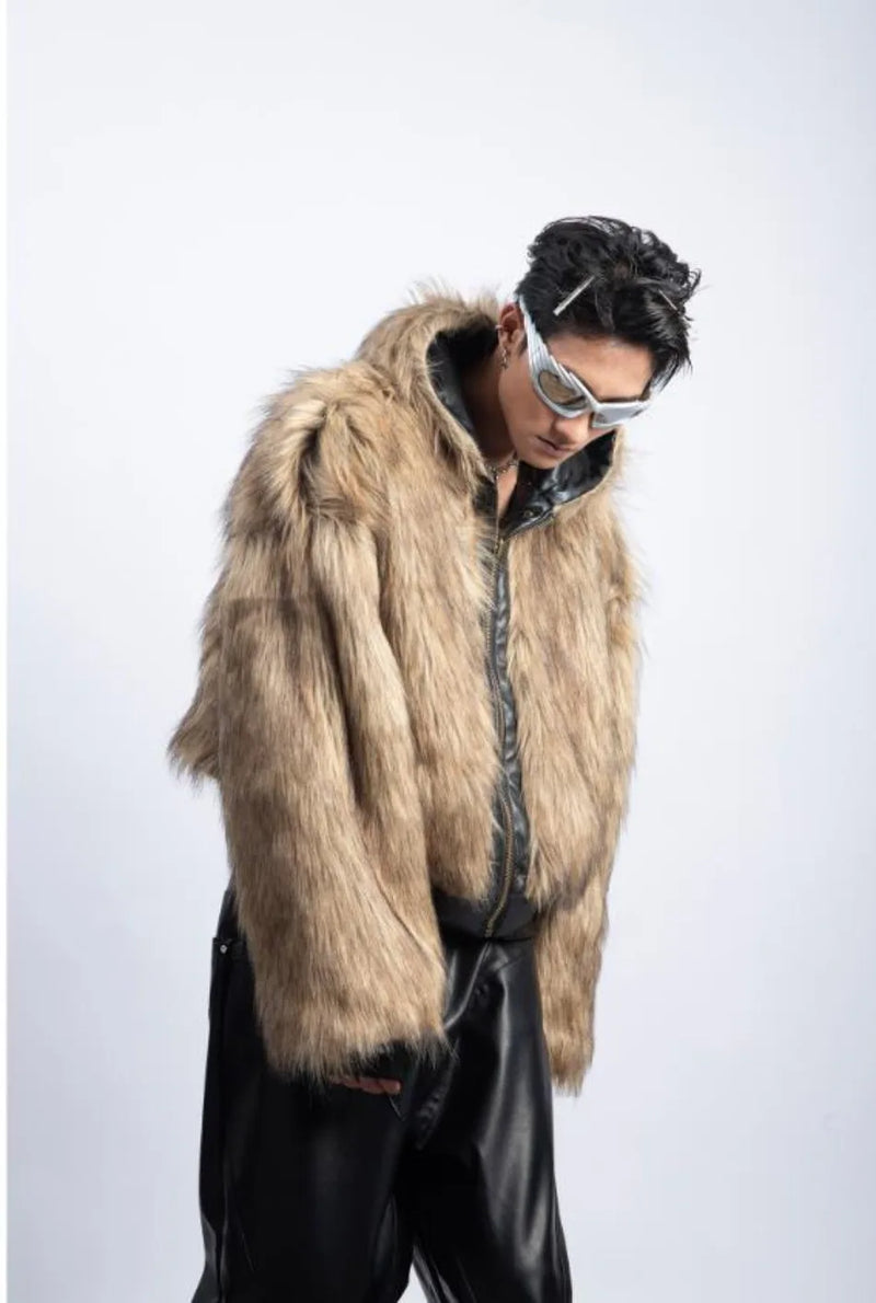 Integrated Fur Leather Men Cotton Jackets Thickened American High Street Motorcycle PU Leather Parkas Winter Couple Punk Outwear