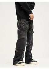 punk belt denim jeans pants women harajuku streetwear side pocket cotton men unisex casual baggy joggers straight pants trousers unique joggers style 4367