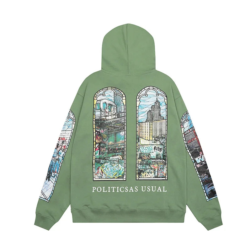 24Ss Autumn And Winter Who Decides War Hoodies Vintage City Cartoon Pr