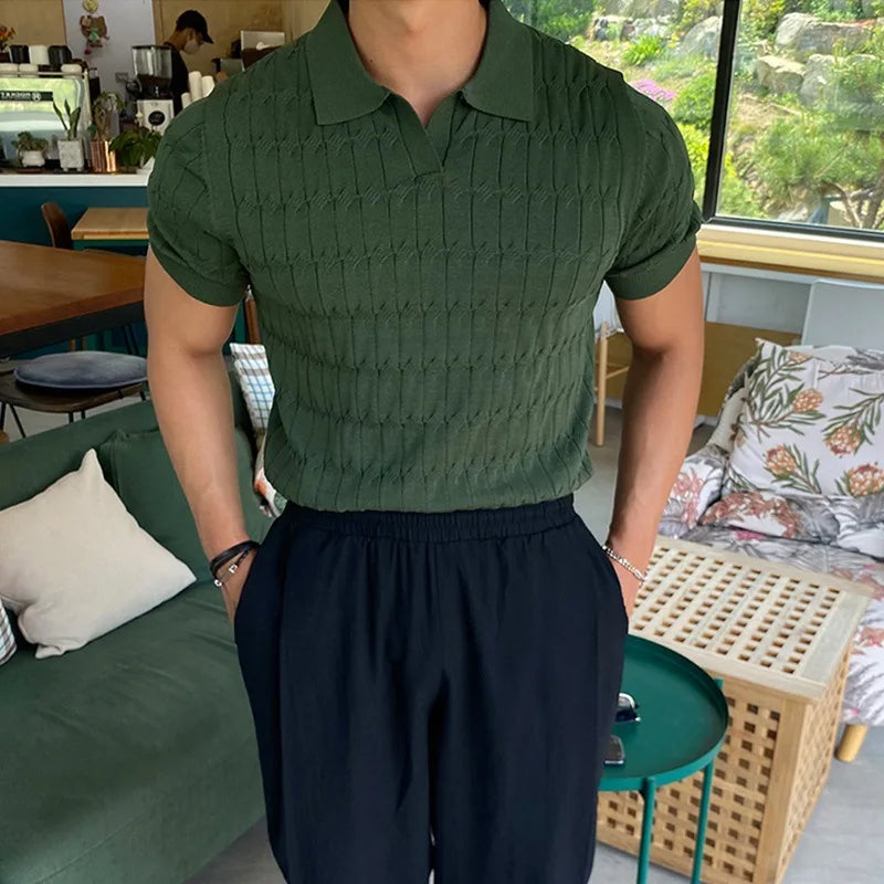 Y2k Graphic tee – Summer New Knitted Polo Shirt Mens Short Sleeve Casual Half