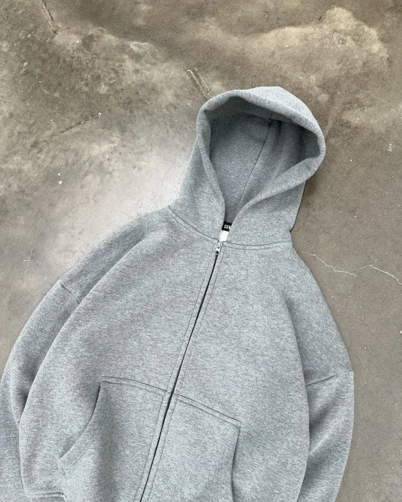 American High Street Fashion Casual Hoodie Men Y2K Harajuku Retro Soli