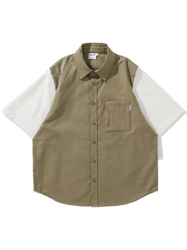 Anime Vintage anime – Japanese Retro Fake Two Piece Shirts For Men Summer Short Sl