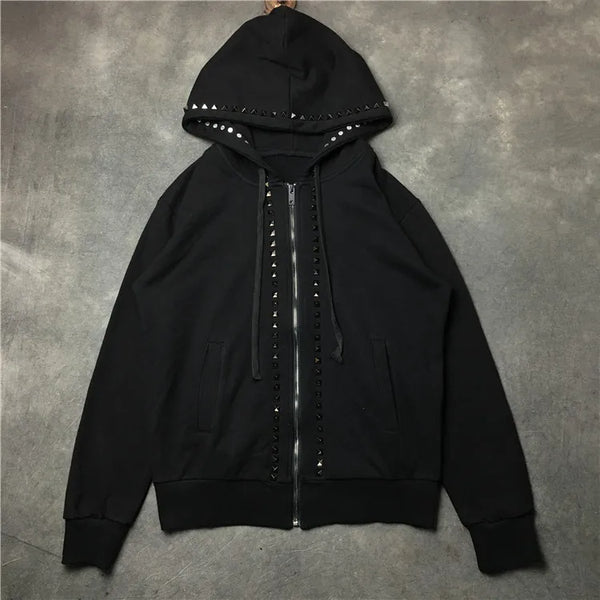 New Luxury Men Novelty Metal Rivets Hoodies Hoody Hooded Sweatshirts V