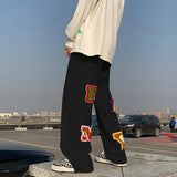 preppy style letter embroidery straight men baggy tracksuit pants y2k clothes sweatpants male drawstring casual long trousers unique joggers style 1061