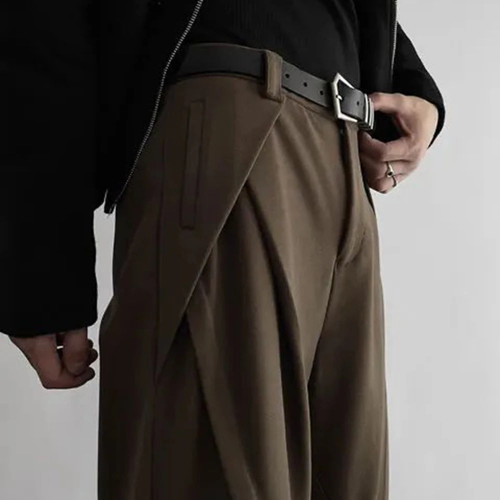 mens trousers pleated business casual pants autumn solid color all match simple commuting straight pants mens clothing 2024 urban fashion pants