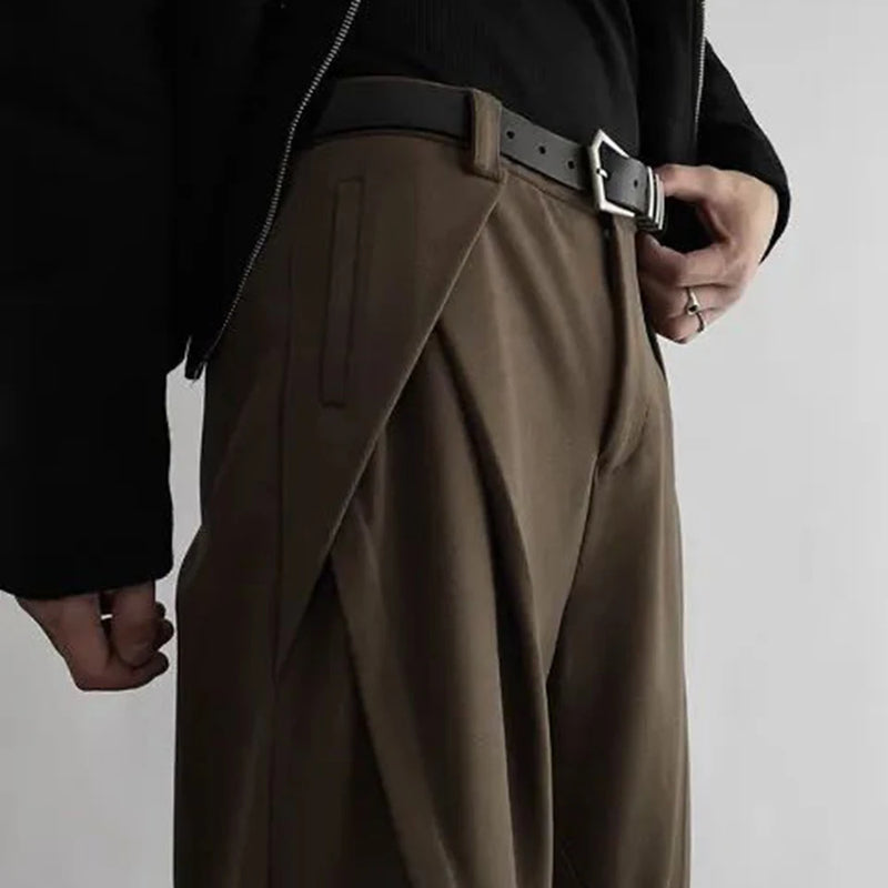 mens trousers pleated business casual pants autumn solid color all match simple commuting straight pants mens clothing 2024 urban fashion pants