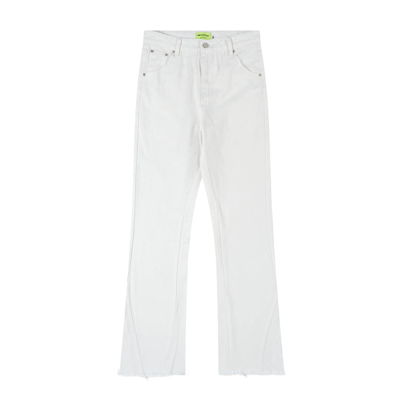high street micro flare denim pants slim white jeans overall mens fashion casual vibe relaxed solid color washing jeans pants stacked flare jeans