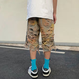destroy ripped big holes spliced denim jeans shorts hip hop loose short pant harajuku half baggy jeans mens summer casual shorts denim street jeans