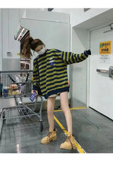 Original Korean New Style Loose Striped Sweatshirt American Harajuku C