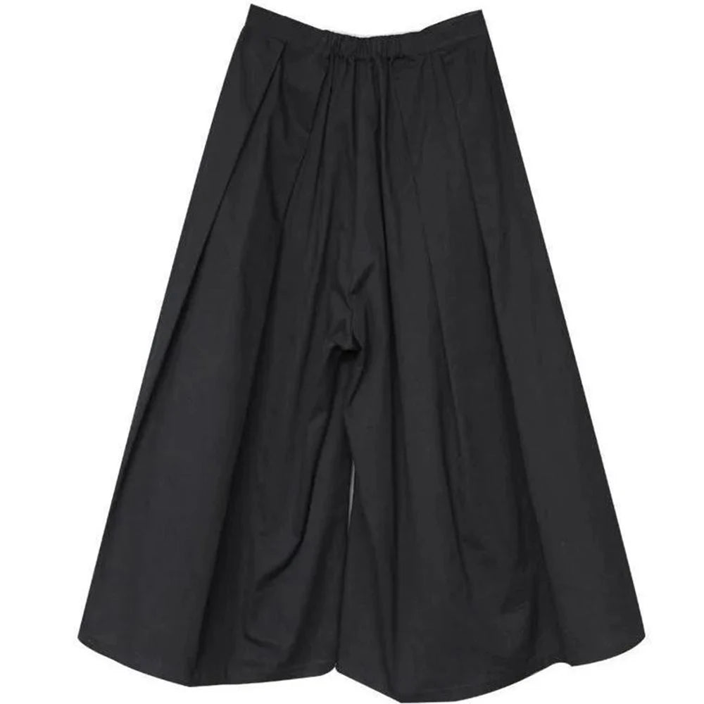 trendy gothic loose casual culottes mens japanese wide leg pants new oversize design streetwear dark black trousers male clothes unique default style 158