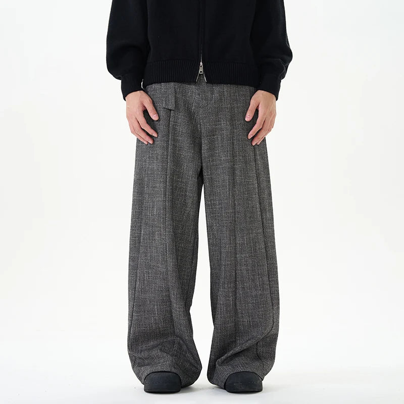 men women streetwear fashion loose casual belt wide leg suit pant boyfriend straight trousers baggy pants clean everyday pants