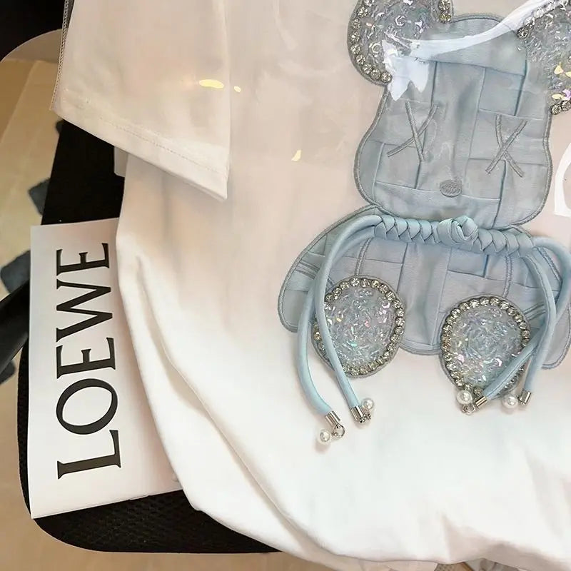 Trapwear Shirt – Luxury Embroidery Bear Diamond T Shirts Cute Cartoon – Modern Streetwear for Everyone