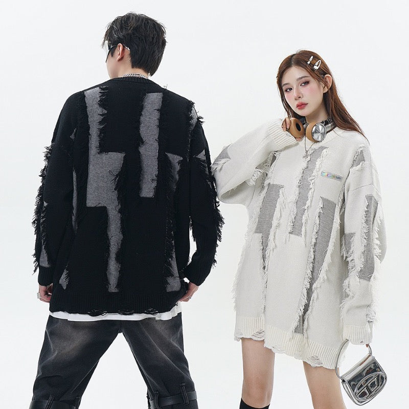 hip hop knitted oversized sweater mens ripped tassel holes pullover streetwear unisex new casual loose sweaters jumpers knitwear - anime inspired graphic hoodie, high quality cotton hoodie, urban fashion pullover