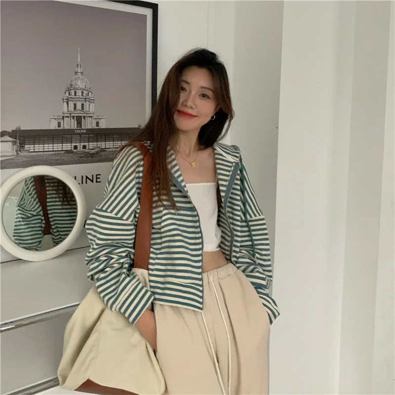 Autumn And Winter New Korean Style Ins Casual Sports Style Striped Hoo