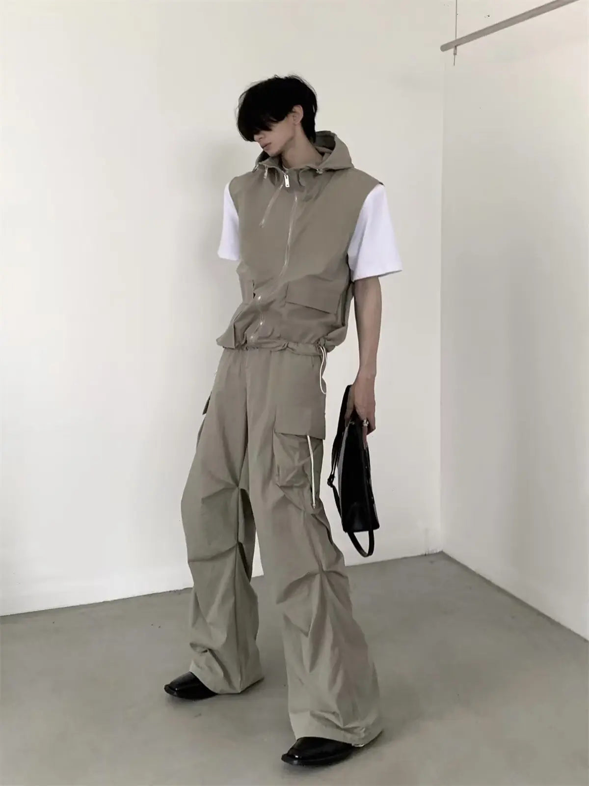 summer sleeveless set men women multi pocket hooded vest jogging cargo pant spring loose casual zipper two piece suit street unique cargo style 449