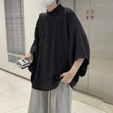 Sadcore Aesthetic piece – 2023 Summer New Fashion Japanese Stand Up Collar Short Sleev