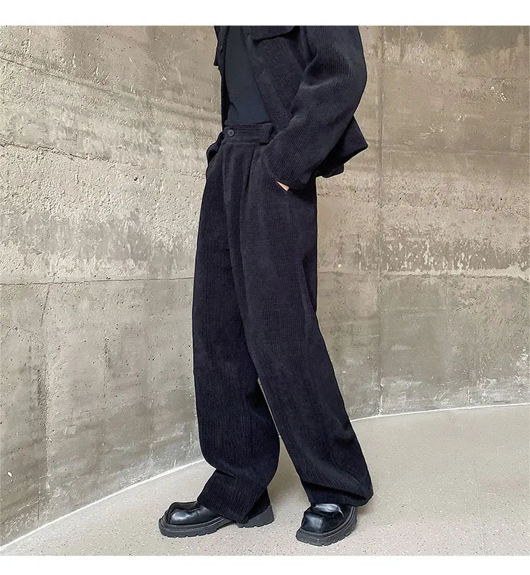men 2 pieces sets corduroy short jacket wide leg pant suits korean streetwear fashion loose casual retro coat baggy trousers unique shorts style 2821