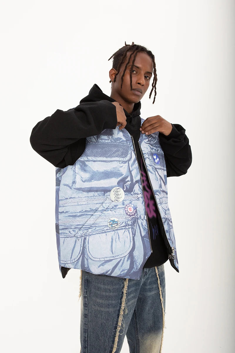 hip hop loose jacket vest unisex casual cotton padded vests mens harajuku streetwear printed sleveless warm reversible coat n - variant style 37c446 for streetwear fashion