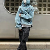 Mens Autumn Winter Fashion Denim Washed Distressed Retro Hoodie Gender