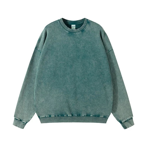 sadcore barcode glitch featuring wax dyed worn out terry round neck sweatshirt y2k vintage oversized shoulder drop men cotton high street pullovers hoodies women