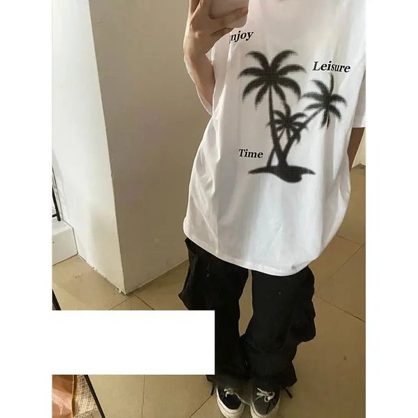 Cyberpunk Tribal flame – Heavy American High Street Coconut Tree Print 100 Cotton Sho