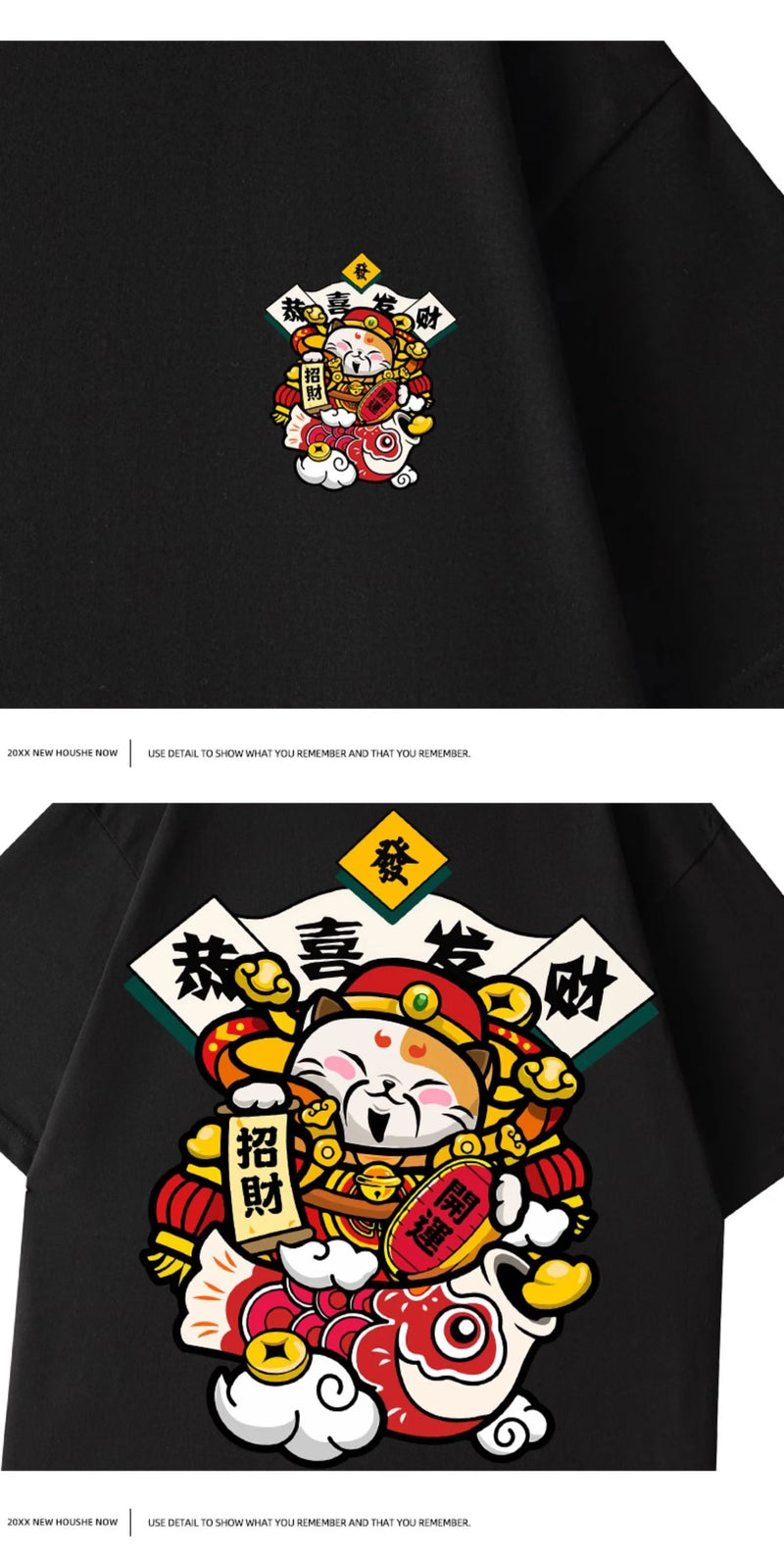 Glitchcore Chrome print – Chinese God Of Wealth Printed T Shirts For Men Creativity