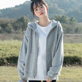 Grey Sweatshirt Hooded Casual Cotton Cardigan Sweatshirts Gray Women C
