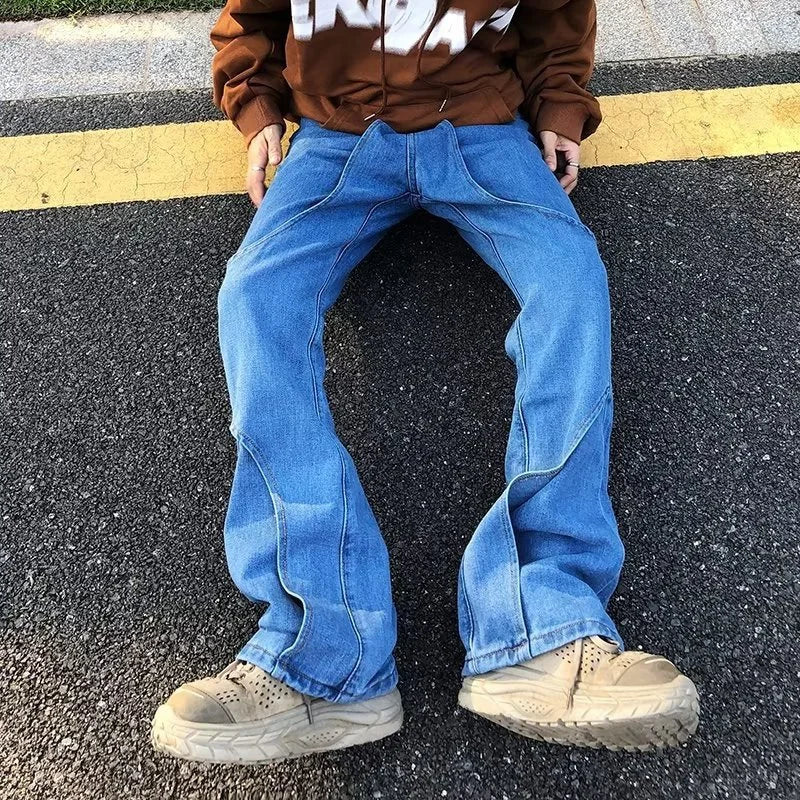 2023 cool design blue gothic baggy men jeans pants y2k clothes korean fashion women straight solid denim trousers pantalon homme unique jeans style 1181